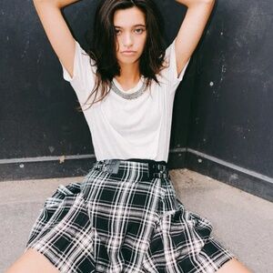 The Kooples black white plaid wrap skirt buckles size 32